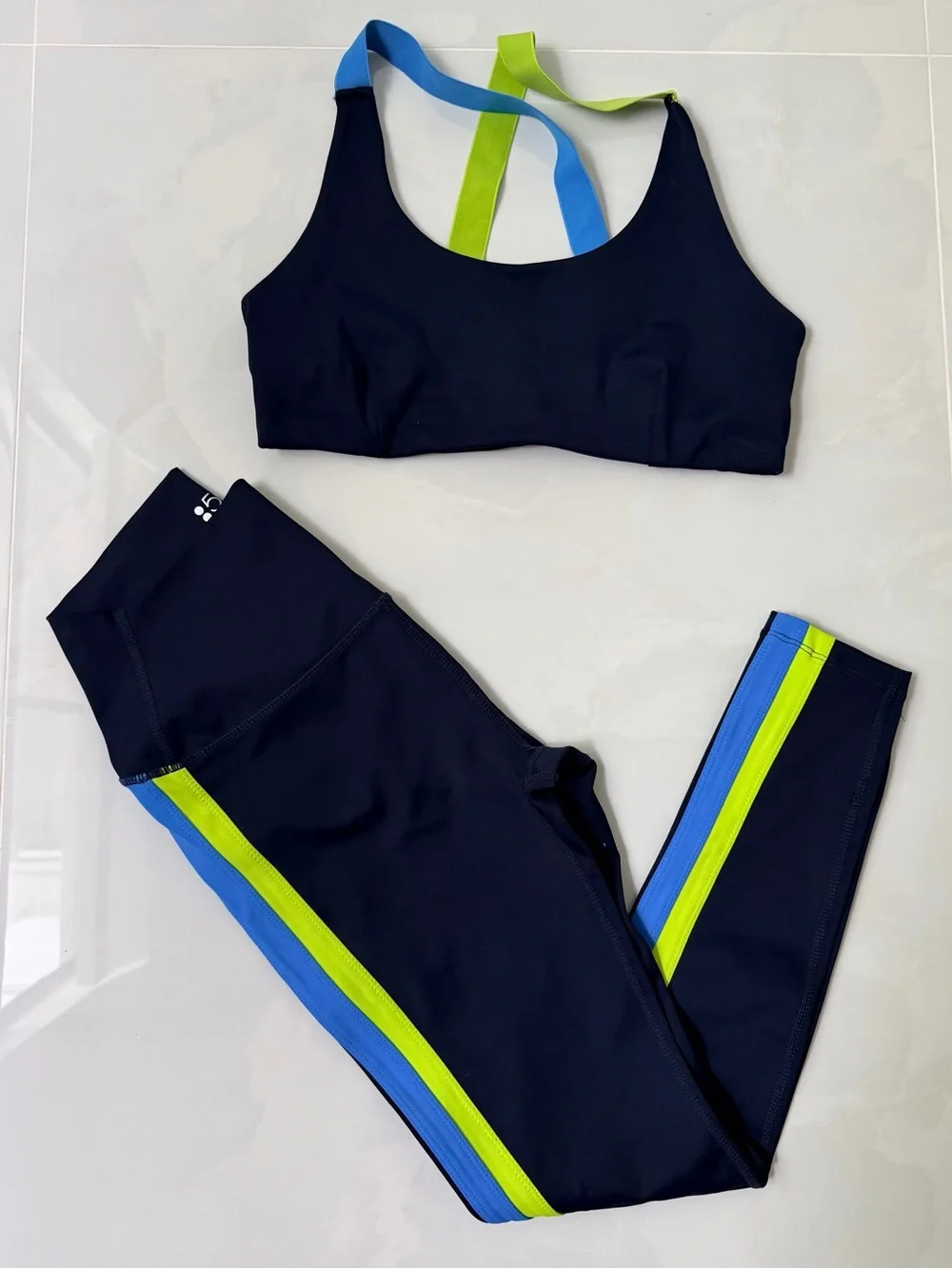 Splits59 Navy Stripe Bra and Legging Set Size M - Picture 1 of 7